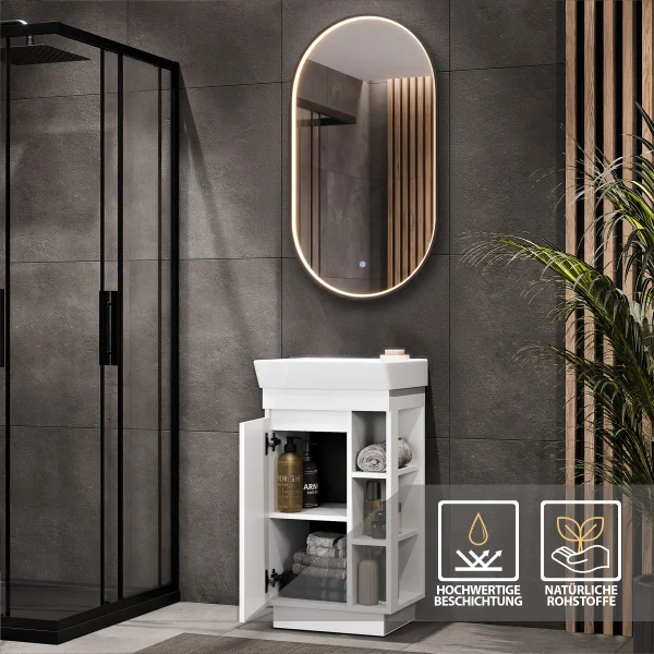 NYX Bathroom Furniture Set, Matte White, 45 cm, with GLORA LED Mirror