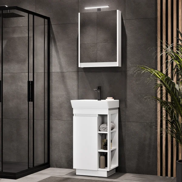 NYX Bathroom Furniture Set, Matte White, 45 cm, with GLORA LED Mirror