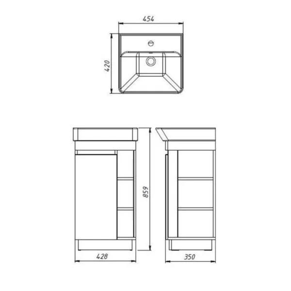 NYX Bathroom Furniture Set: 45 cm Wotan Oak Vanity with GLORA LED Mirror and Black Faucet