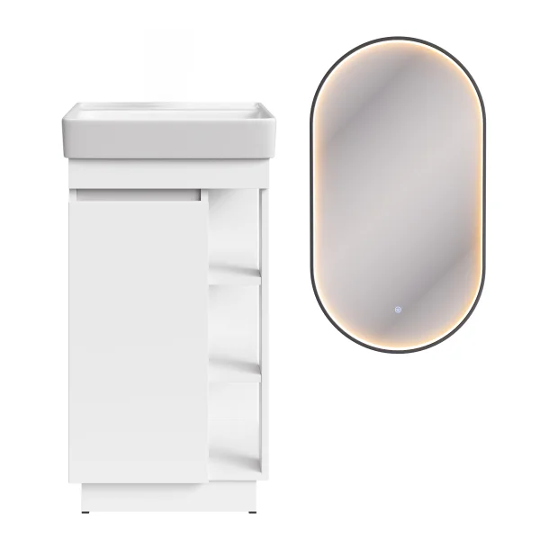Ensemble de meubles de salle de bains Nyx : lavabo 45 cm blanc mat avec miroir LED GLORA