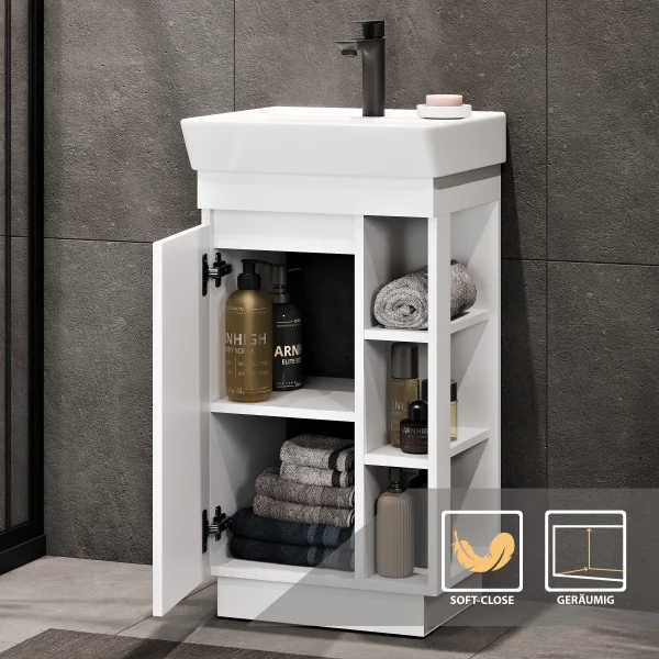 Ensemble de meubles de salle de bains NYX : meuble-lavabo 50 cm blanc mat avec miroir à LED GLORA