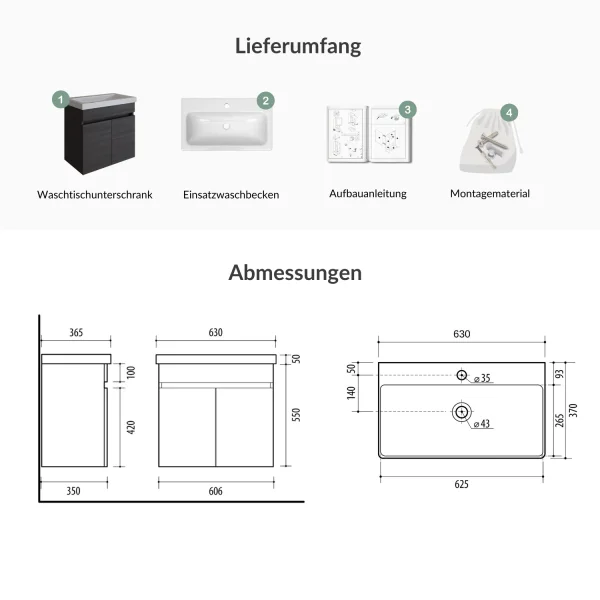 Lavabo de 60 cm con doble puerta - antracita