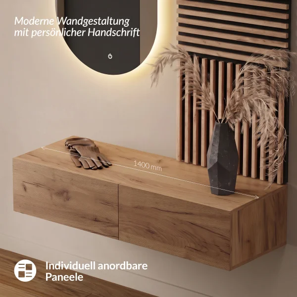 WEST Garderoben Set 140 cm mit AKUSTRA Paneelen und LED Spiegel