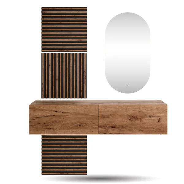 WEST Garderoben Set 140 cm mit AKUSTRA Paneelen und LED Spiegel