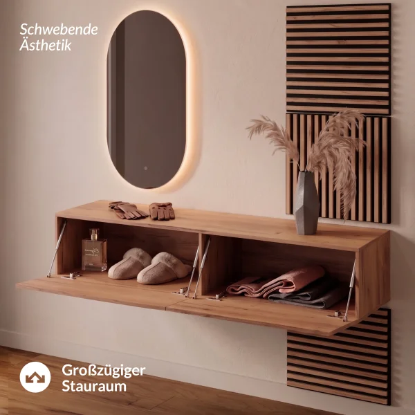 WEST Garderoben Set 160 cm mit AKUSTRA Paneelen und LED Spiegel