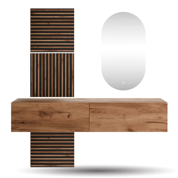 WEST Garderoben Set 160 cm mit AKUSTRA Paneelen und LED Spiegel