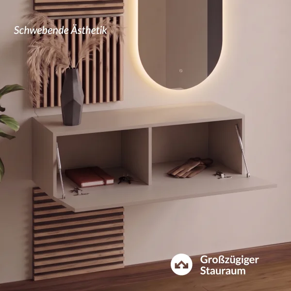 WEST Garderoben Set 100 cm in Kaschmir mit AKUSTRA Paneelen und LED Spiegel