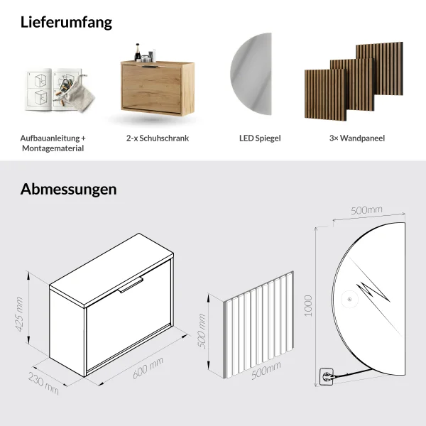 STIVIO Flur Set mit AKUSTRA Paneelen und NIVORA LED Spiegel