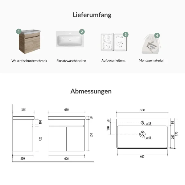 Waschtisch 60 cm mit Doppeltür - sonoma eiche