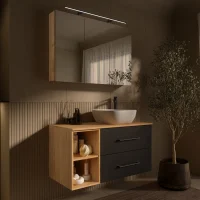 LUX Badm&ouml;bel Set 100 cm - Mit Spiegelschrank ARIA...