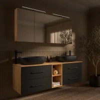 LUX Badm&ouml;bel Set 170 cm - mit 160 cm Spiegelschrank...