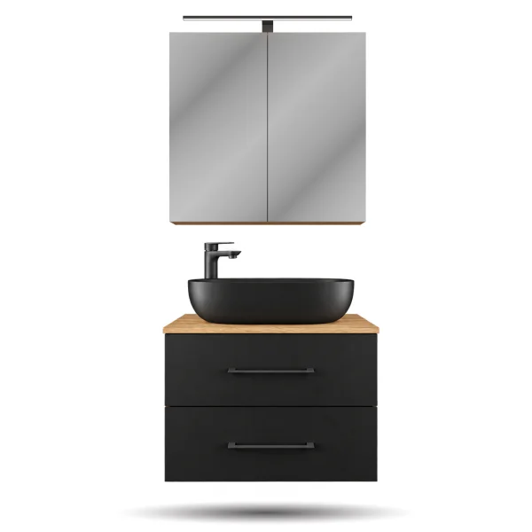 LUX Badmöbel Set 70 cm - Mit Spiegelschrank ARIA 70 cm in Anthrazit und Aufsatzwaschbecken