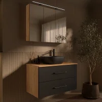 LUX Badm&ouml;bel Set 90 cm - Mit Spiegelschrank ARIA 90...