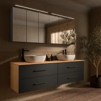 LUX Badmöbel Set 180 cm - Mit 180 cm Spiegelschrank...