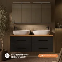 LUX Badmöbel Set 140 cm - mit 140 cm Spiegelschrank...
