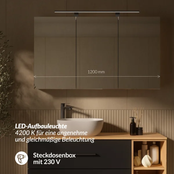 LUX Badmöbel Set 120 cm - Mit Spiegelschrank ARIA 120 cm in Anthrazit und Aufsatzwaschbecken 42 cm Weiß
