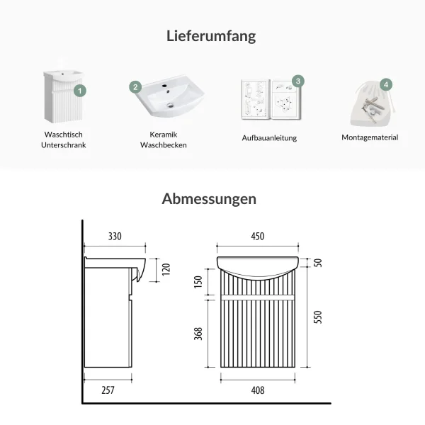 Mobile sottolavabo con lavabo Wega 45 cm bianco opaco