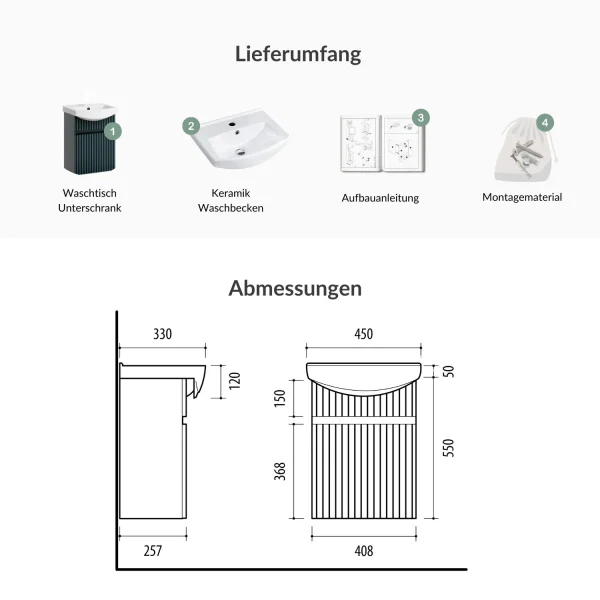 Waschtischunterschrank mit Waschbecken Wega 45 cm Anthrazit matt