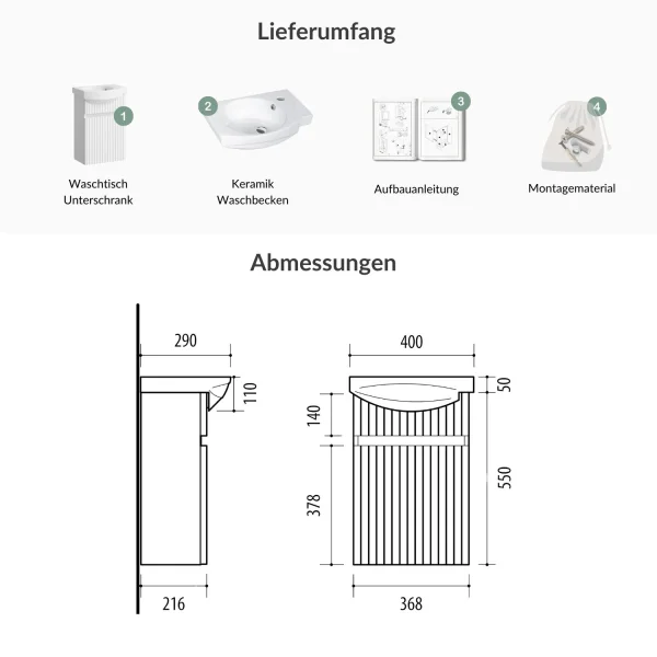 Mobile sottolavabo con lavabo Wega 40 cm bianco opaco