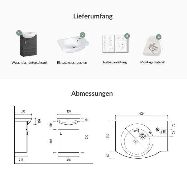 Waschtischunterschrank 40cm Anthrazit