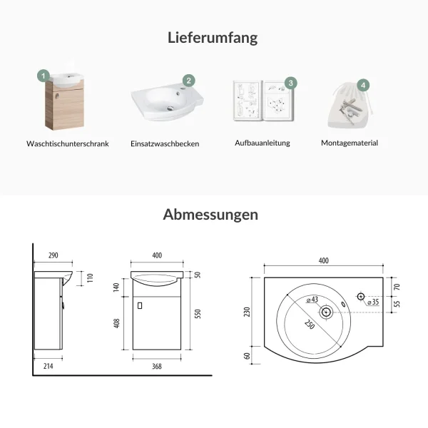 Waschtischunterschrank 40cm Sonoma Eiche