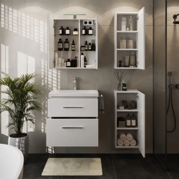 Badmöbel-Set mit Spiegelschrank 63cm und 2x Midischrank
