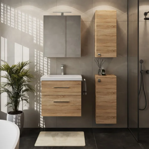 Badmöbel-Set mit Spiegelschrank 63cm und 2x Midischrank