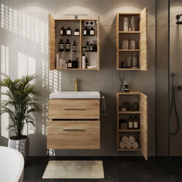 Badmöbel-Set mit Spiegelschrank 63cm und 2x Midischrank