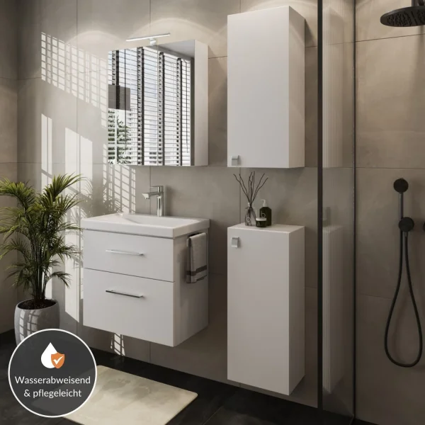 Badmöbel-Set mit Spiegelschrank 63cm und 2x Midischrank weiß