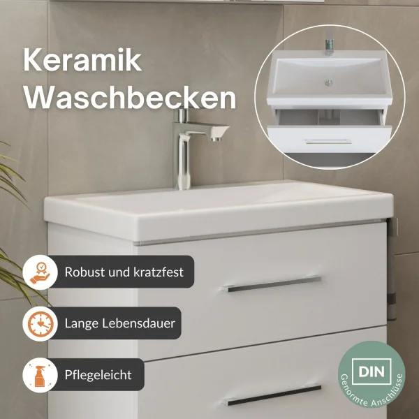 Badmöbel-Set mit Spiegelschrank 63cm und 2x Midischrank weiß