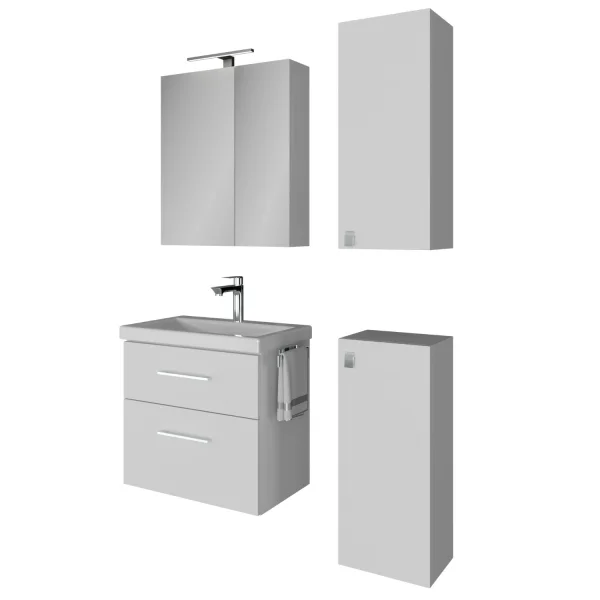Badmöbel-Set mit Spiegelschrank 63cm und 2x Midischrank weiß