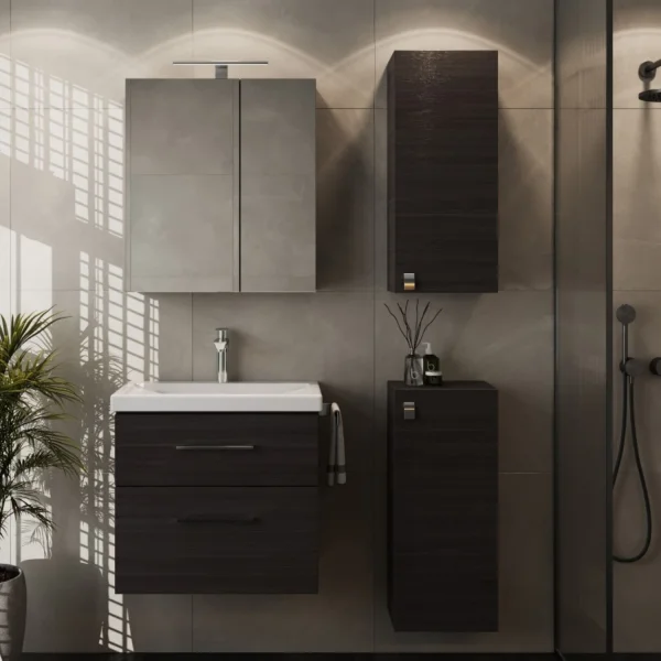 Badmöbel-Set mit Spiegelschrank 63cm und 2x Midischrank Anthrazit