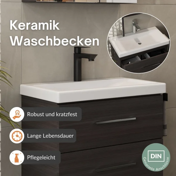 Badmöbel-Set mit Spiegelschrank 63cm und 2x Midischrank Anthrazit