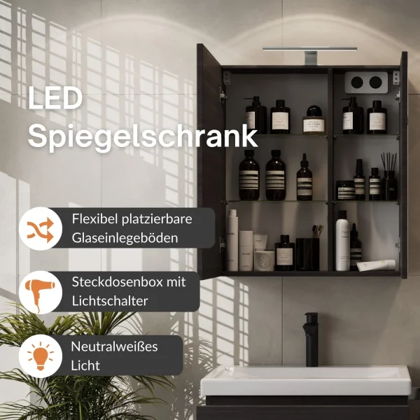 Badmöbel-Set mit Spiegelschrank 63cm und 2x Midischrank Anthrazit