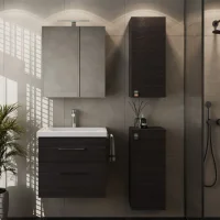 Bathroom furniture set with a 63-cm mirror cabinet and 2...