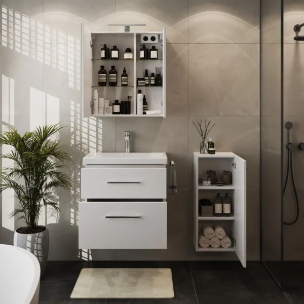 Badmöbel-Set mit Spiegelschrank 63cm und Midischrank