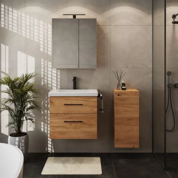 Badmöbel-Set mit Spiegelschrank 63cm und Midischrank