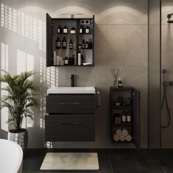 Badmöbel-Set mit Spiegelschrank 63cm und Midischrank