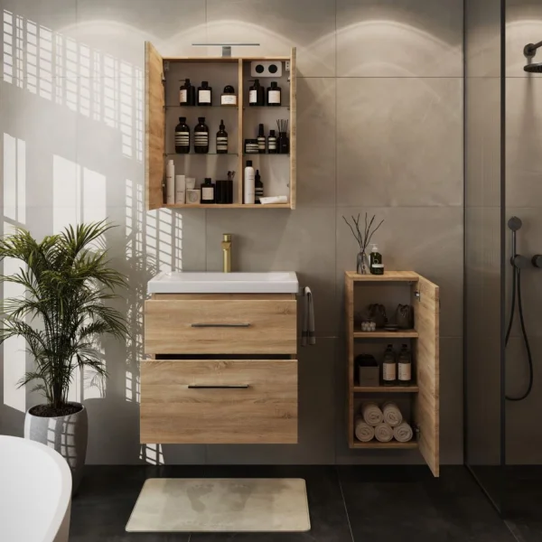Badmöbel-Set mit Spiegelschrank 63cm und Midischrank
