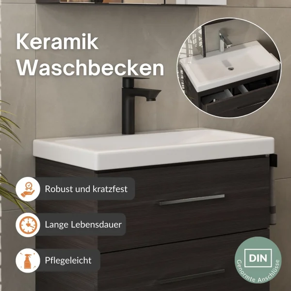 Badmöbel-Set mit Spiegelschrank 63cm und Midischrank Anthrazit