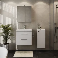Bathroom furniture set with a 63-cm mirror cabinet and a...