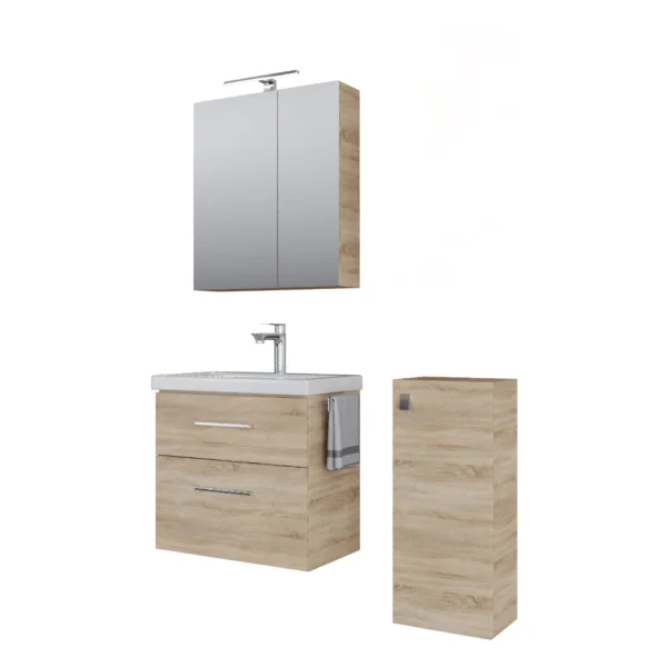 Badmöbel-Set mit Spiegelschrank 63cm und Midischrank Sonom Eiche