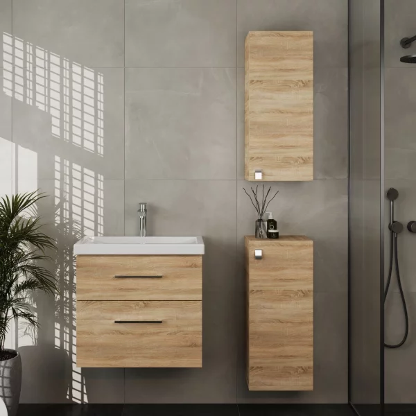 Badmöbel-Set 63cm mit 2x Midischrank Sonoma Eiche