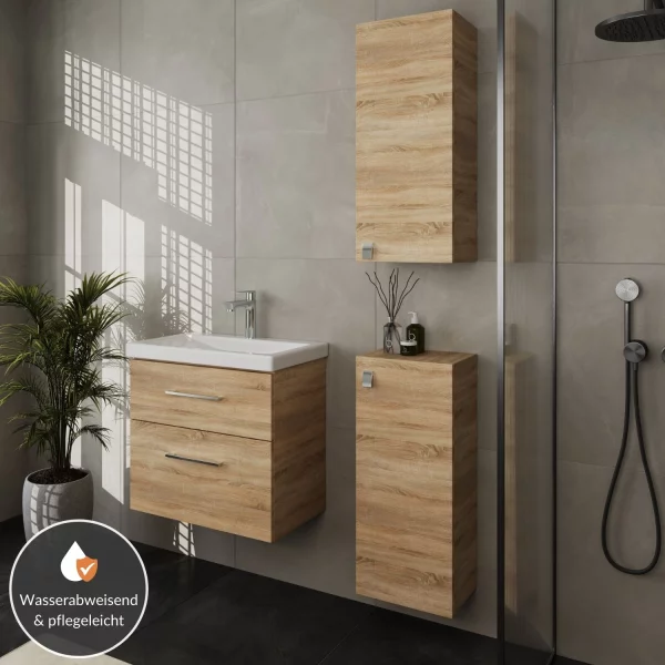 Badmöbel-Set 63cm mit 2x Midischrank Sonoma Eiche