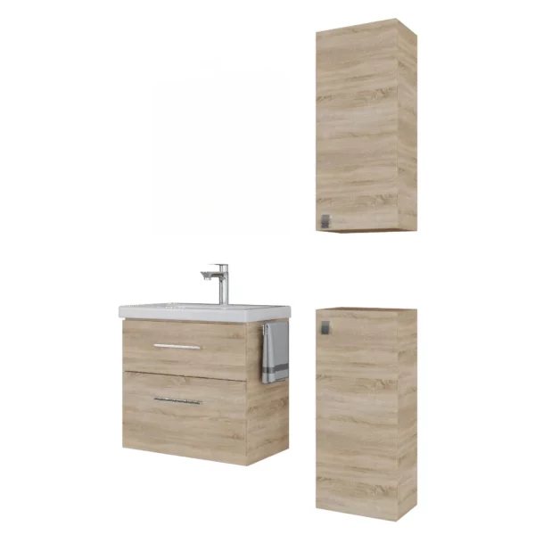 Badmöbel-Set 63cm mit 2x Midischrank Sonoma Eiche