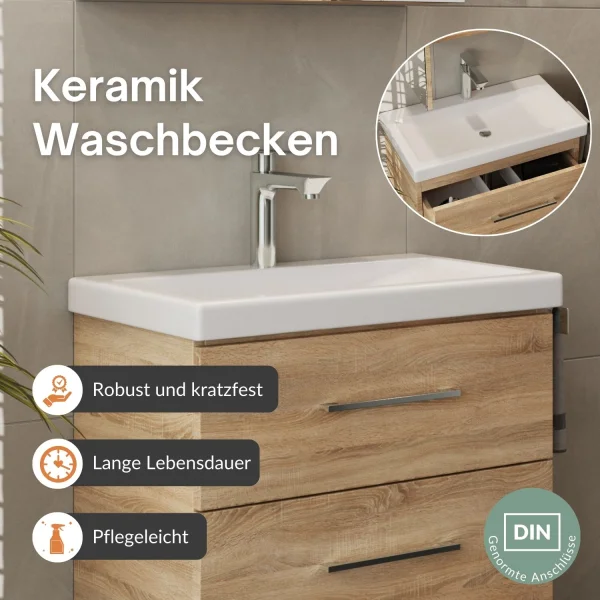 Badmöbel-Set 63cm mit Midischrank Sonoma Eiche