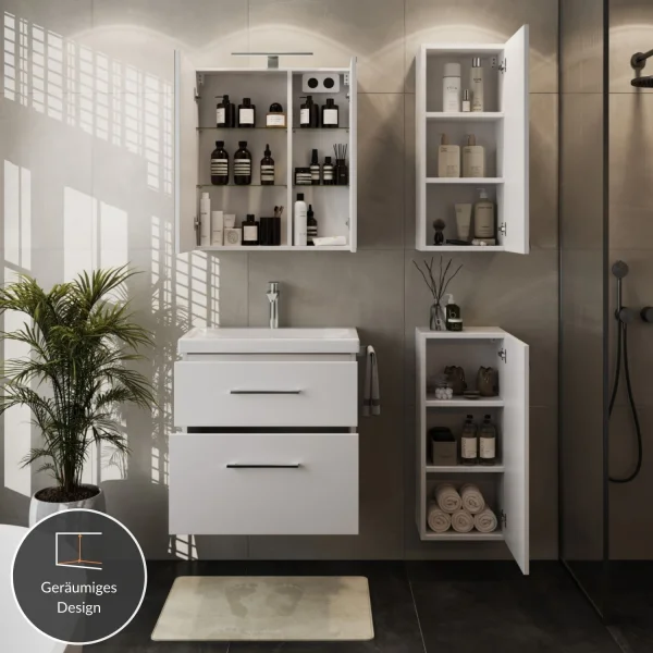 Badmöbel-Set 63cm mit Midischrank weiß