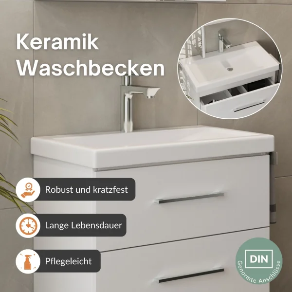 Badmöbel-Set 63cm mit Midischrank weiß