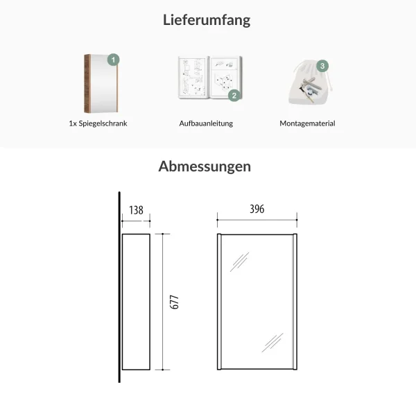 Spiegelschrank 40cm Gold Eiche
