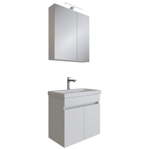 Badmöbel Set  - Waschtisch mit Spiegelschrank 60 cm / weiß